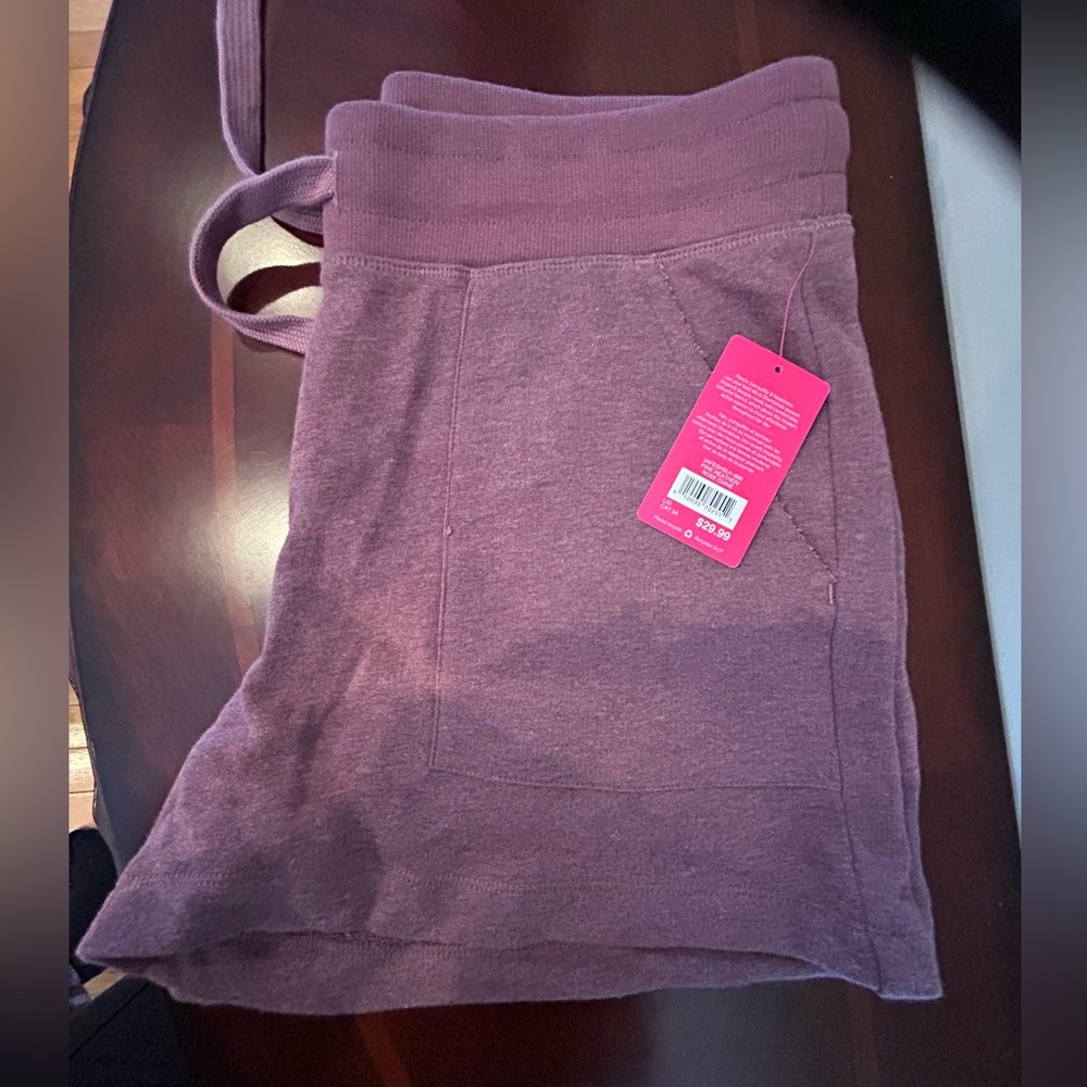 NWT Shambhala purple shorts. Elastic tie waist. Size large. 55% cotton